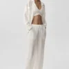 Pantalon droit High-Waist semi-transparent « Golden Hour » - Ivoire