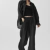 Pantalon droit High-Waist semi-transparent « Golden Hour » – Noir