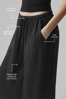 Pantalon droit High-Waist semi-transparent « Golden Hour » – Noir