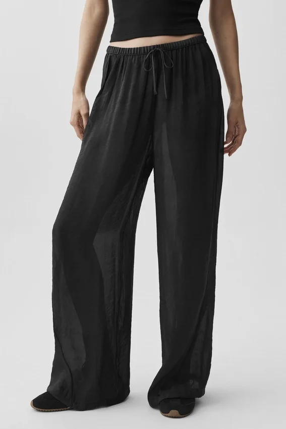 Pantalon droit High-Waist semi-transparent « Golden Hour » – Noir