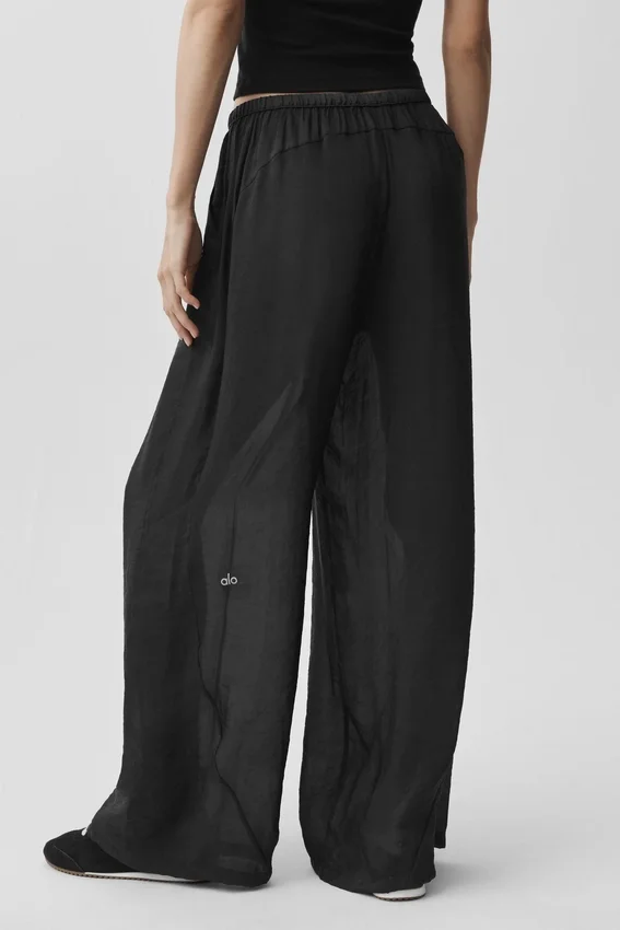 Pantalon droit High-Waist semi-transparent « Golden Hour » – Noir