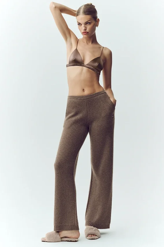 Pantalon droit Northstar en cachemire High-Waist – Alpine Cocoa Heather