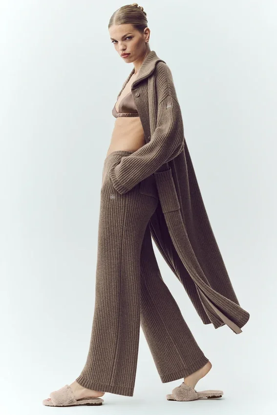 Pantalon droit Northstar en cachemire High-Waist – Alpine Cocoa Heather