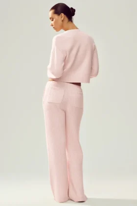 Pantalon droit Northstar en cachemire High-Waist – Rose givré