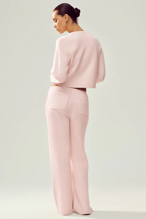 Pantalon droit Northstar en cachemire High-Waist – Rose givré