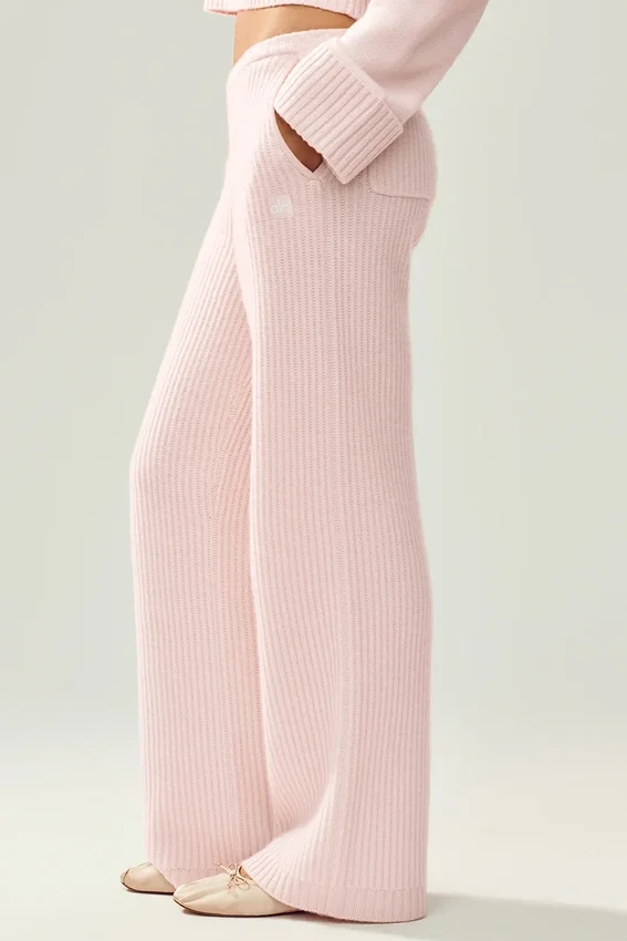 Pantalon droit Northstar en cachemire High-Waist – Rose givré
