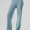Pantalon en cachemire High-Waist et motif gaufré moelleux - Bleu céleste chiné