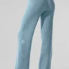 Pantalon en cachemire High-Waist et motif gaufré moelleux - Bleu céleste chiné