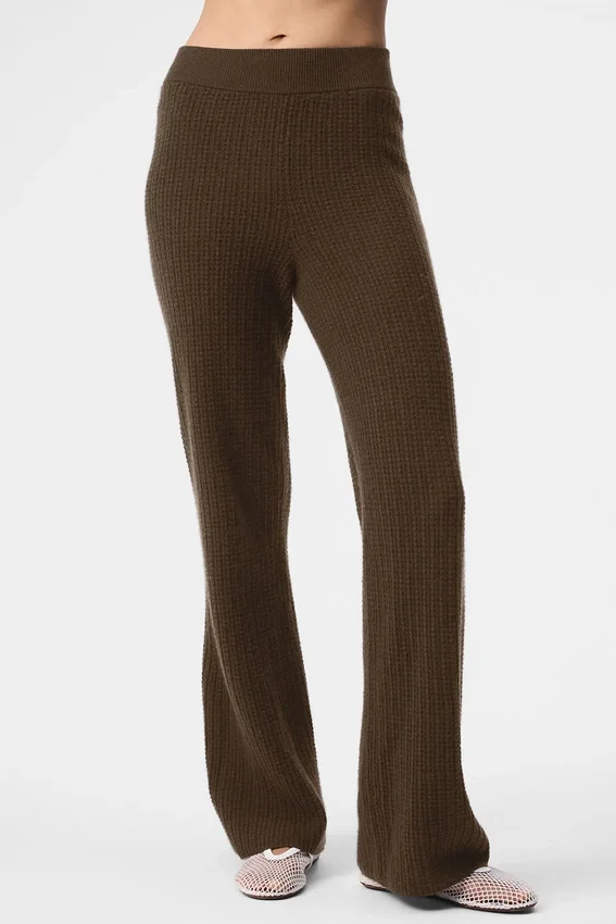 Pantalon en cachemire High-Waist et motif gaufré moelleux - Espresso