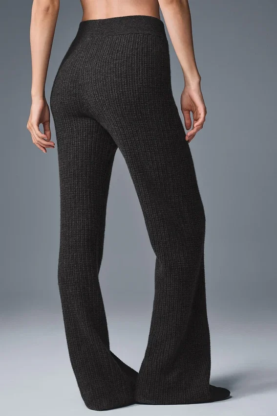 Pantalon en cachemire High-Waist et motif gaufré moelleux - Gris chiné foncé