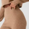 Pantalon en cachemire High-Waist et texture gaufrée - Amande grillée