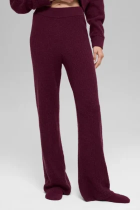Pantalon en cachemire High-Waist et texture gaufrée - Bordeaux