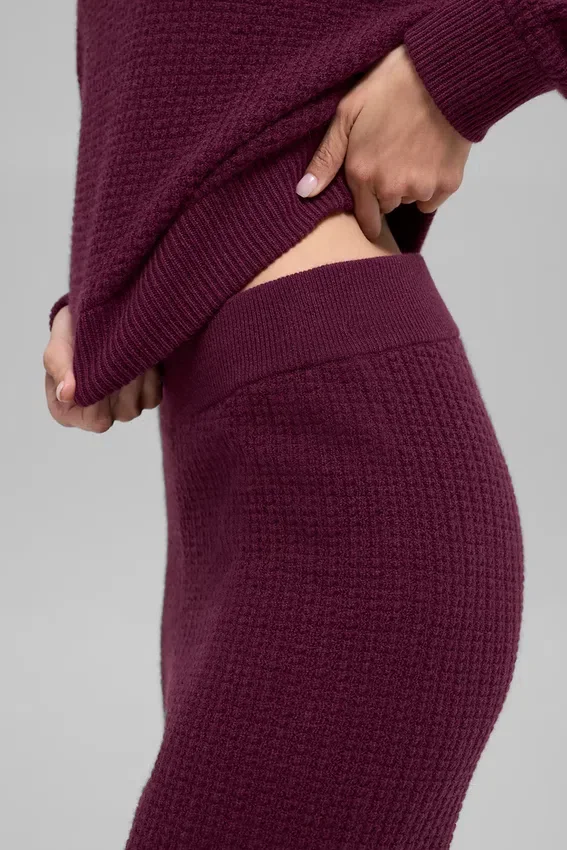 Pantalon en cachemire High-Waist et texture gaufrée - Bordeaux