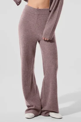 Pantalon en cachemire High-Waist et texture gaufrée - Gris champignon chiné