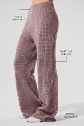Pantalon en cachemire High-Waist et texture gaufrée – Gris champignon chiné