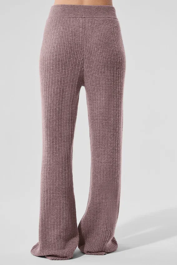 Pantalon en cachemire High-Waist et texture gaufrée - Gris champignon chiné