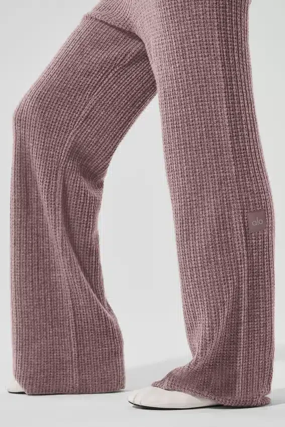 Pantalon en cachemire High-Waist et texture gaufrée - Gris champignon chiné
