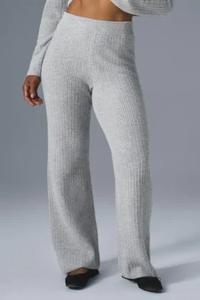 Pantalon en cachemire High-Waist et texture gaufrée - Gris chiné athlétique