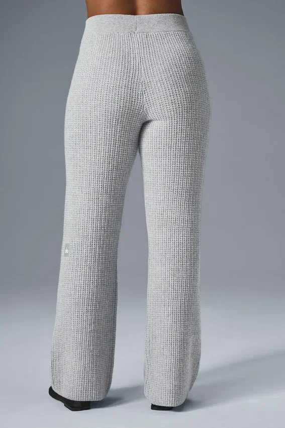 Pantalon en cachemire High-Waist et texture gaufrée - Gris chiné athlétique