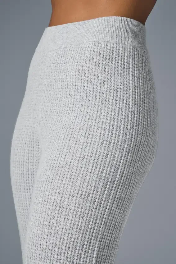 Pantalon en cachemire High-Waist et texture gaufrée - Gris chiné athlétique