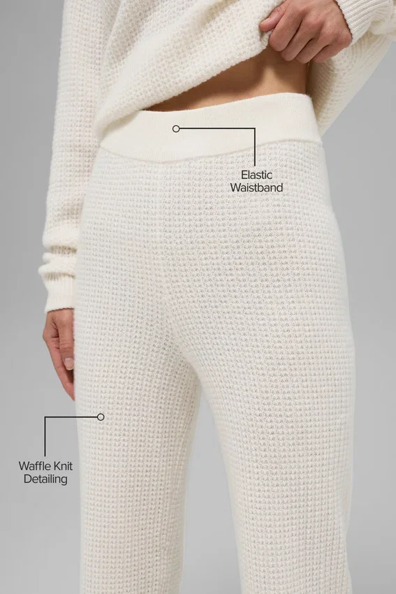 Pantalon en cachemire High-Waist et texture gaufrée - Ivoire