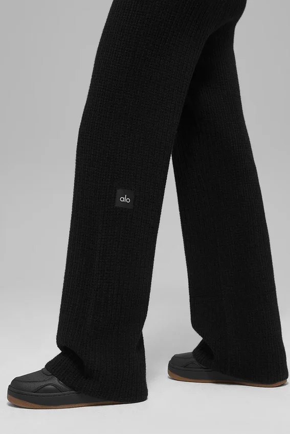 Pantalon en cachemire High-Waist et texture gaufrée - Noir