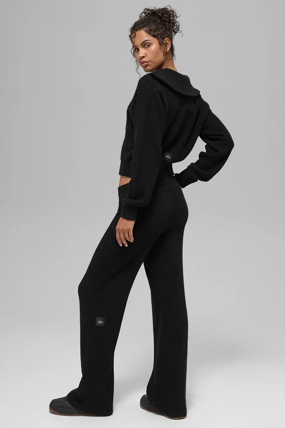 Pantalon en cachemire High-Waist et texture gaufrée - Noir