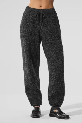 Pantalon en pull chiné - Noir chiné