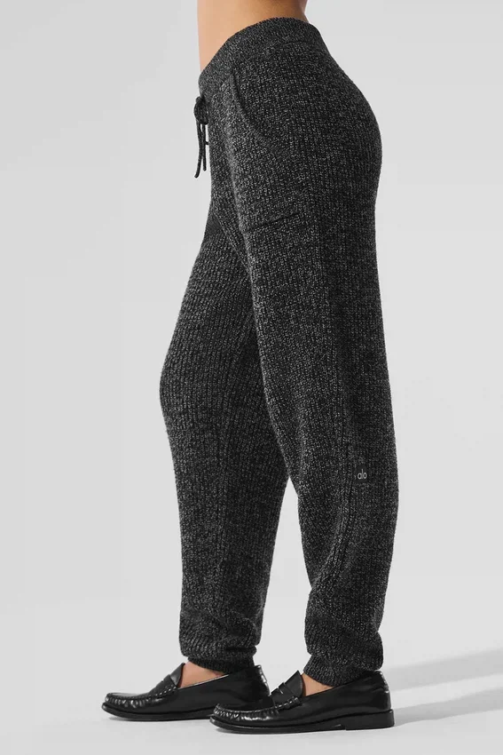 Pantalon en pull chiné - Noir chiné