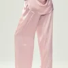 Pantalon en soie lumineuse (long) - Rose champagne