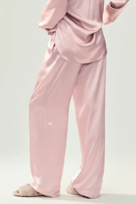 Pantalon en soie lumineuse (long) – Rose champagne