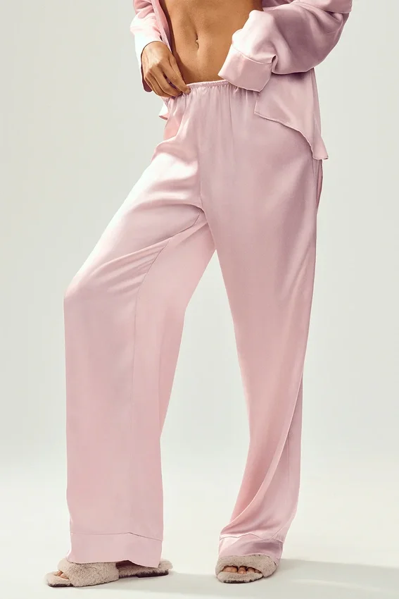 Pantalon en soie lumineuse (long) - Rose champagne