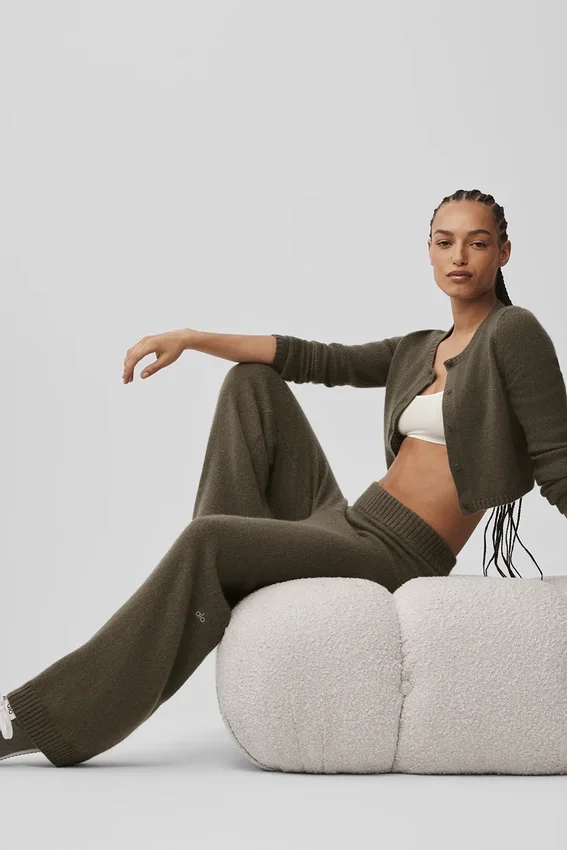 Pantalon High-Waist en laine et cachemire – Olive Tree