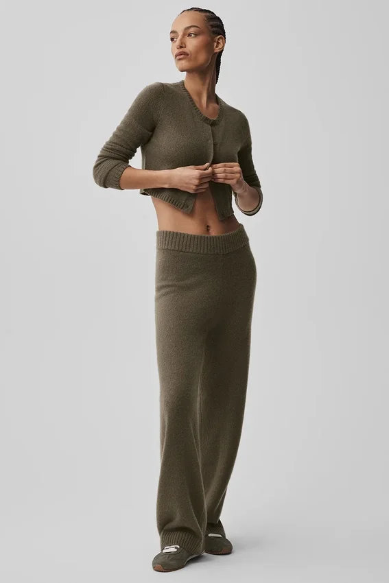 Pantalon High-Waist en laine et cachemire – Olive Tree