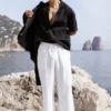Pantalon à jambes droites Linen Days - Blanc