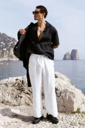 Pantalon à jambes droites Linen Days - Blanc