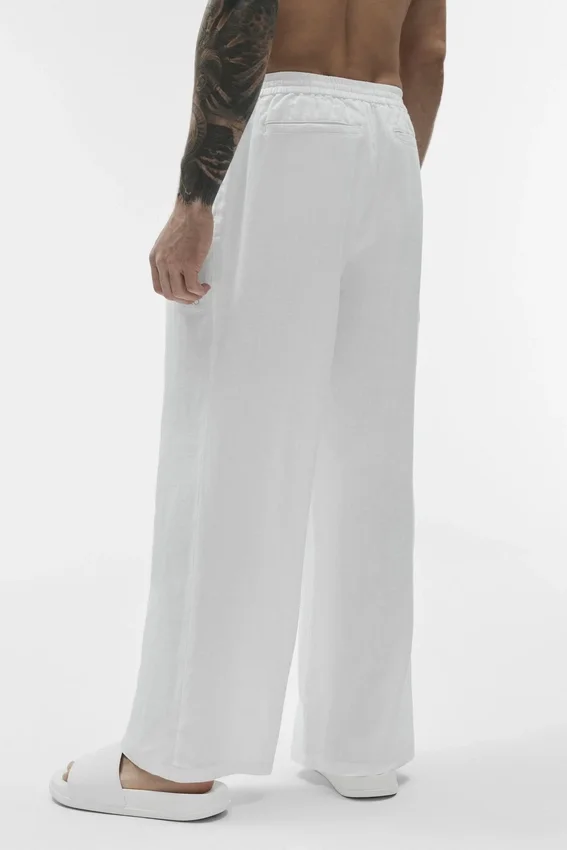 Pantalon à jambes droites Linen Days - Blanc