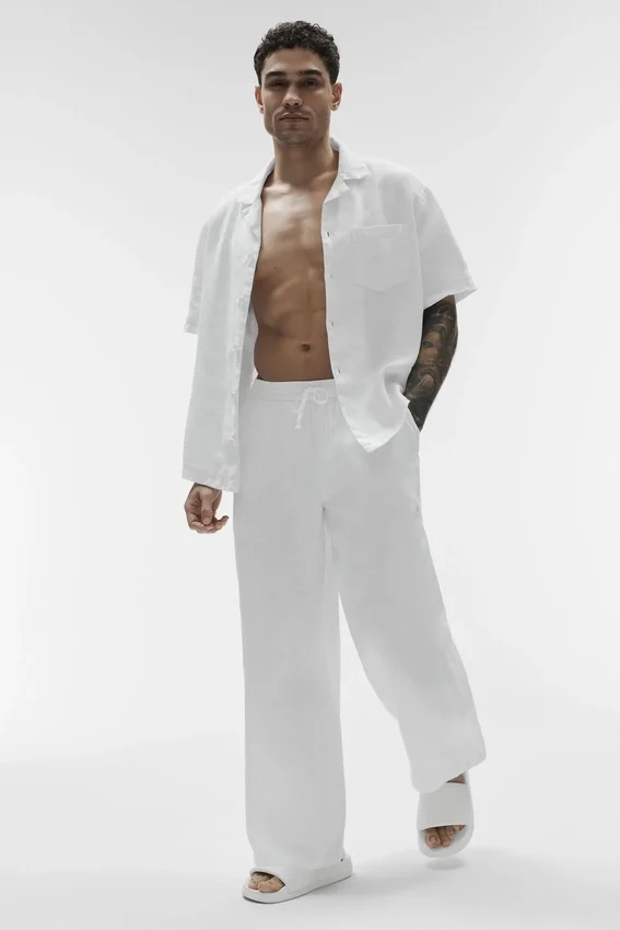 Pantalon à jambes droites Linen Days - Blanc