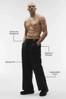 Pantalon à jambes droites Linen Days – Noir