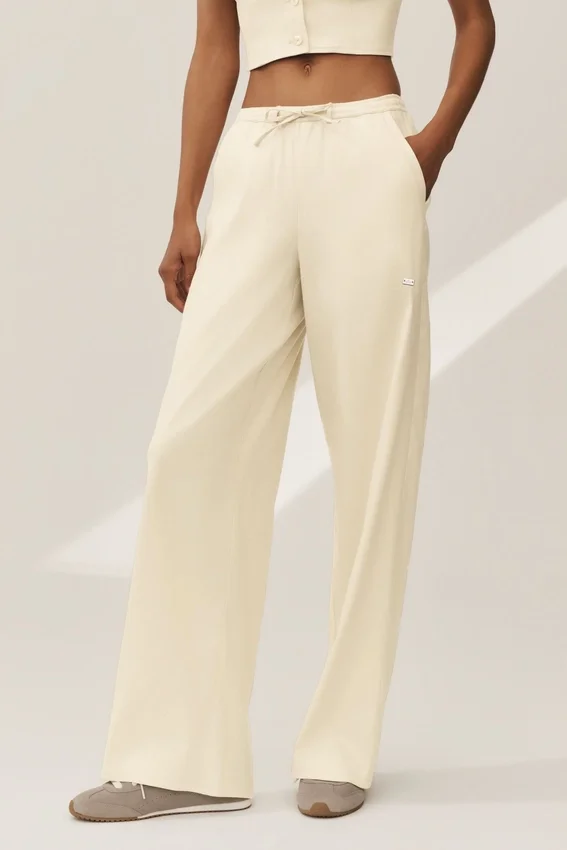 Pantalon à jambes larges Riviera en mélange de lin - Beige sable