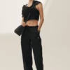 Pantalon à jambes larges Riviera en mélange de lin – Noir