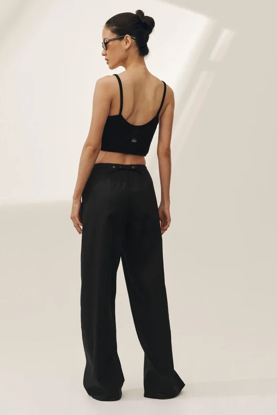 Pantalon à jambes larges Riviera en mélange de lin – Noir