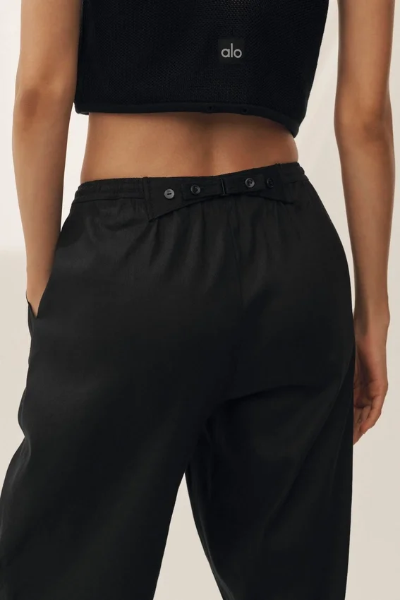 Pantalon à jambes larges Riviera en mélange de lin – Noir