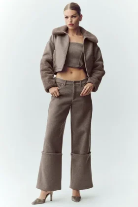 Pantalon large Nightcap en mélange de laine – Alpine Cocoa Heather