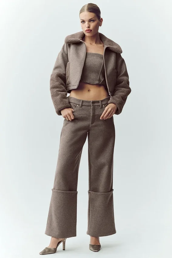 Pantalon large Nightcap en mélange de laine – Alpine Cocoa Heather