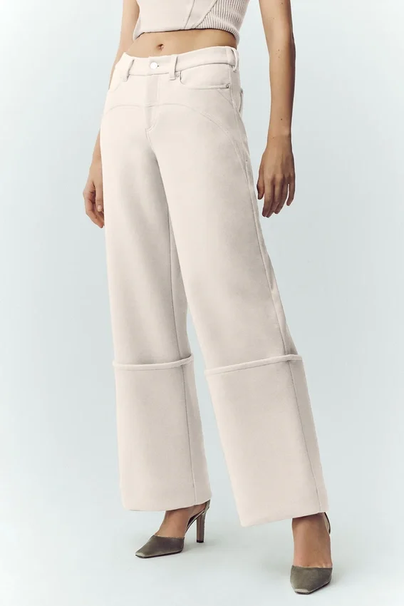 Pantalon large « Nightcap » en mélange de laine - Café au lait