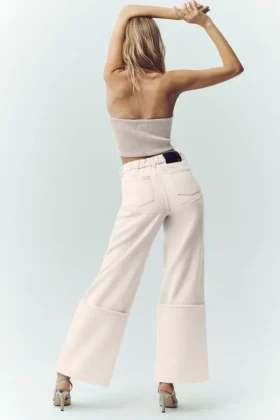 Pantalon large « Nightcap » en mélange de laine – Café au lait