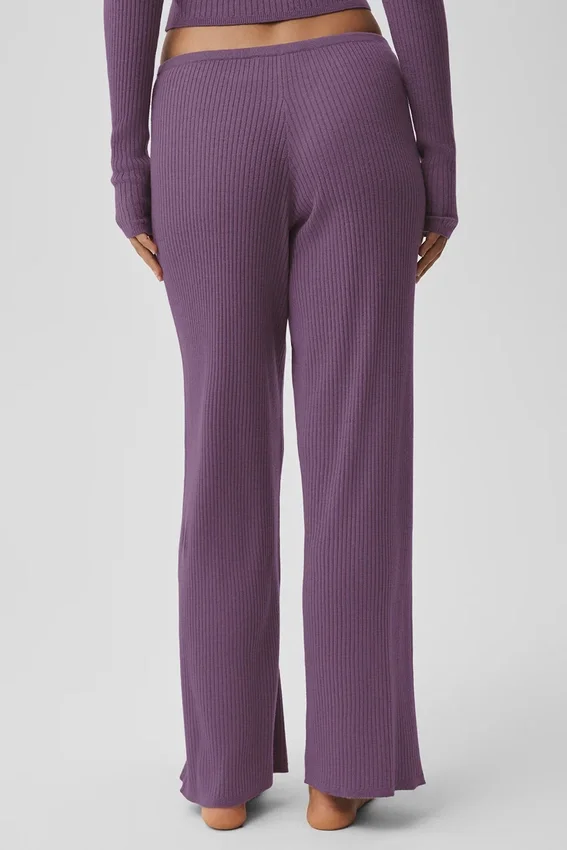 Pantalon large à taille mi-haute en pull – Plum Kiss