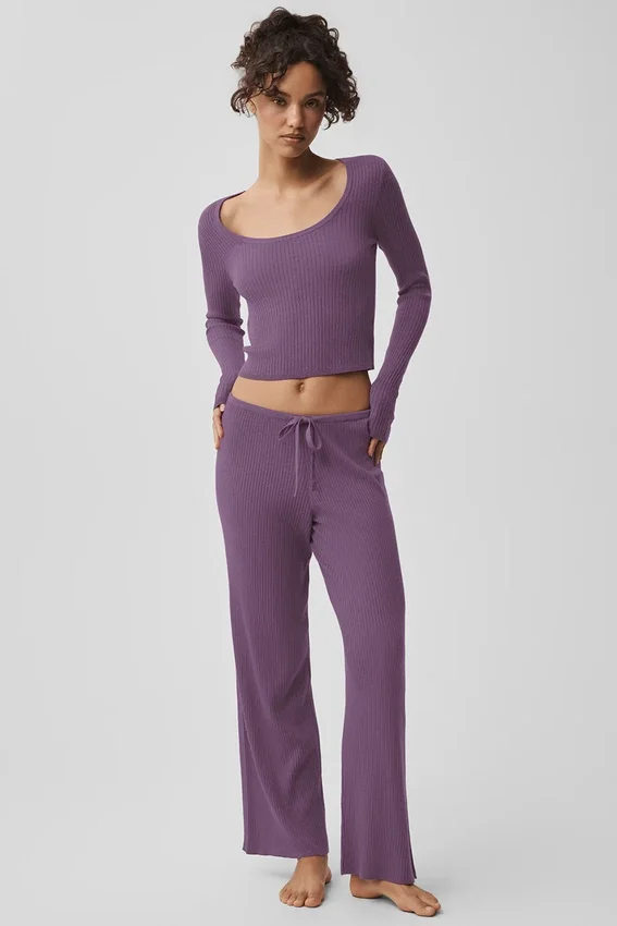 Pull en maille Unwind à manches longues - Prune