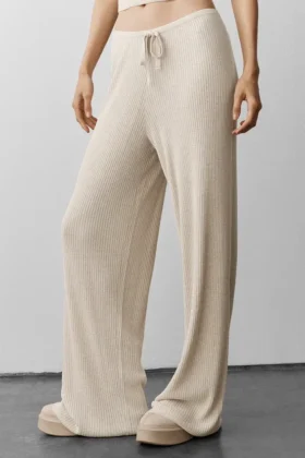 Pantalon large taille mi-haute en pull « Unwind » – Gris chiné
